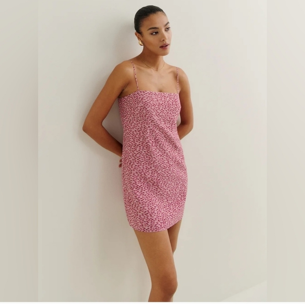 New Reformation‎ Zephyra Pink Mini Dress Lip Pattern 8